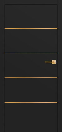 A modern beltéri ajtó exkluzív kialakítása arany intarziás szálakkal és csiszolt felülettel készül, prémium anyagok felhasználásával. A letisztult dizájn és minőségi anyagok kombinációja ellenálló, mégis elegáns megjelenést kölcsönöz az ajtónak, rendelhető Budapesti boltunkban.