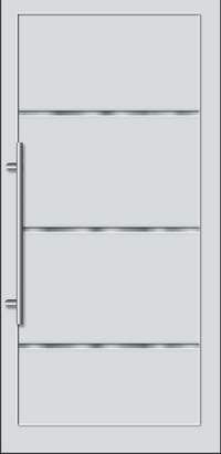 Ara Rendeljen Debreceni boltunkban. Inox csíkos Kömmerling ajtó. HPL ajtóbetét üveg nélkül, 3 db inox csíkkal. Mahagóni színben is választható.