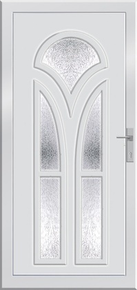 Atlas.Megtekinthető budapesti kollégáinknál. Műanyag bejárati ajtó kedvező áron. 5 pontos biztonsági ajtó zárral. Domborított gríz üveggel ellátva. Mahagóni, fehér színben