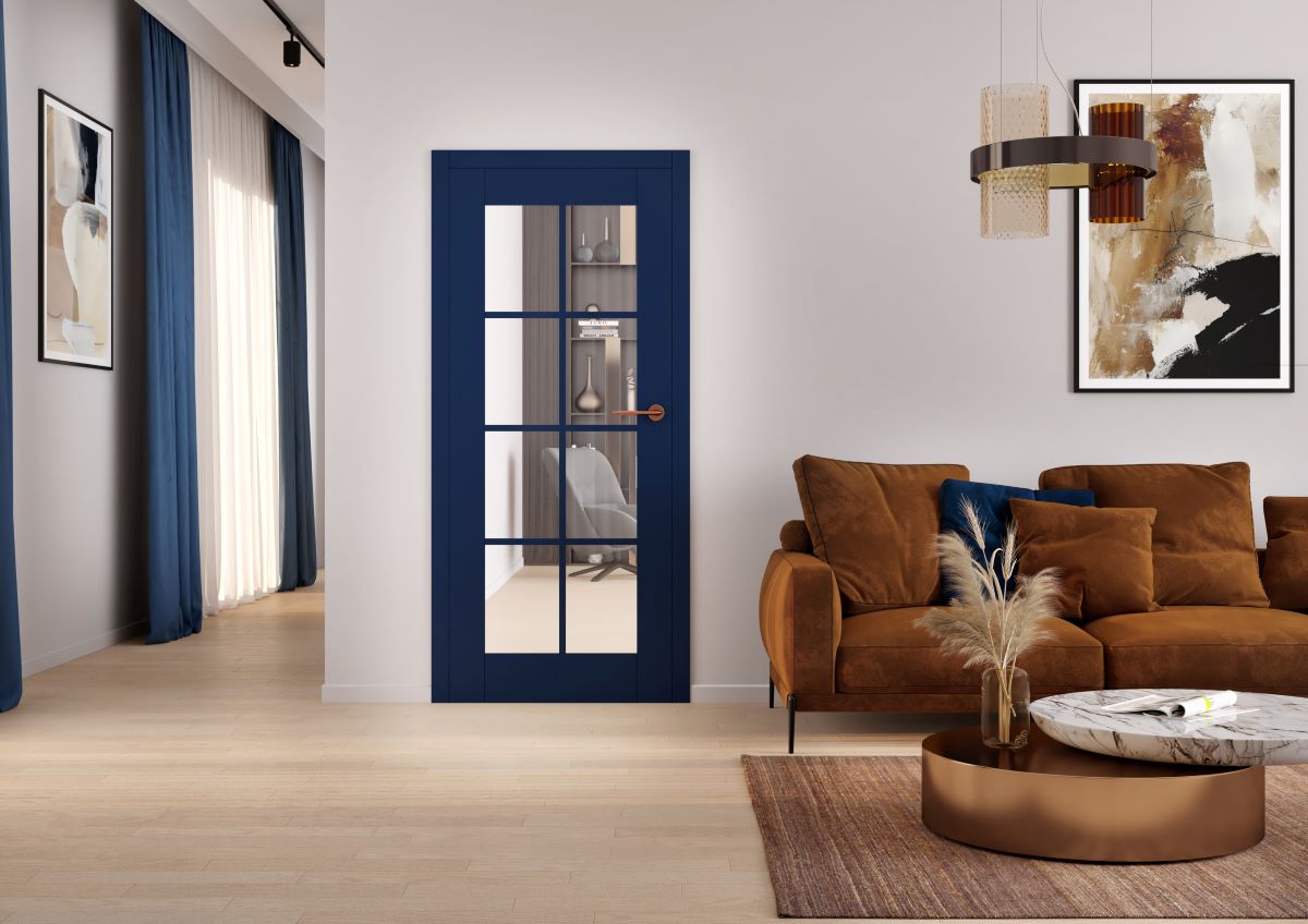 Kék üveges beltéri ajtó