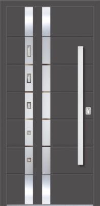 Cardiff 1 Alumínium bejárati ajtó, Budapesti telephelyünkön kiváló minőségű alumínium bejárati ajtókhoz tartozó különféle üvegezési lehetőségekkel várjuk Önt. Fedezze fel a modern és elegáns üvegdesignokat, amelyek nemcsak esztétikai szempontból kiemelkedőek, hanem maximális természetes fényt is biztosítanak otthonában. Szakértő kollégáink segítenek kiválasztani az Ön igényeinek és stílusának legmegfelelőbb üvegvariációt