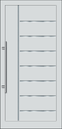 Dorado Megéri Budapesti üzletünkbe benézni. Elegáns Kömmerling bejárati ajtók 2 csapos zárral. HPL ajtóbetét 8 db Inox csíkkal, modern formavilág. Rusztikus tölgy színben a természettel harmonizál.