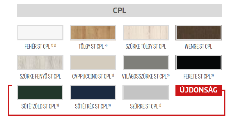 Irys CPL beltéri ajtó CPL színek. A CPL (Continuous Pressure Laminate) egy olyan technológiai folyamatot jelöl, amelyet beltéri ajtók laminálására használnak. A CPL beltéri ajtók MDF (Medium-Density Fiberboard) alapanyagból készülnek, amelyet erős, nyomásos laminált felület borít. Ez a laminált felület rendkívül ellenálló, strapabíró és könnyen tisztítható.